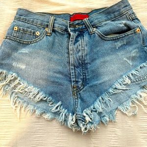 Denim frayed mini shorts